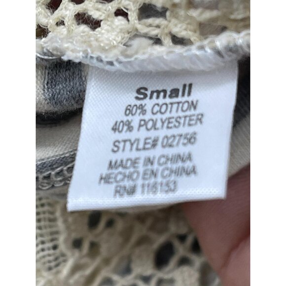 poof long sleeve shirt high low lace striped ivory gray boho cotton blend s armp - Picture 9 of 13